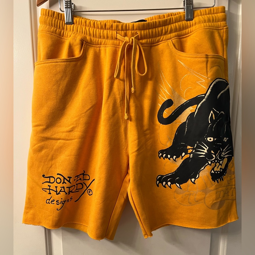 Ed Hardy Shorts Mens Yellow Black Panther Size L